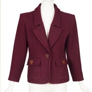 Yves Saint Laurent 1993-94 F/W Runway Vintage Heart-Shaped Wood Button Burgundy